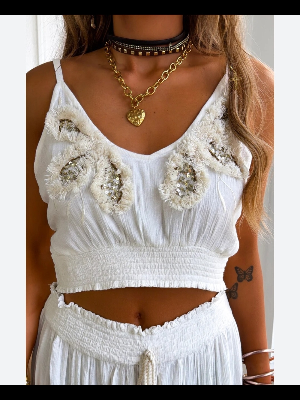 POL White Embellished Cropped Cami